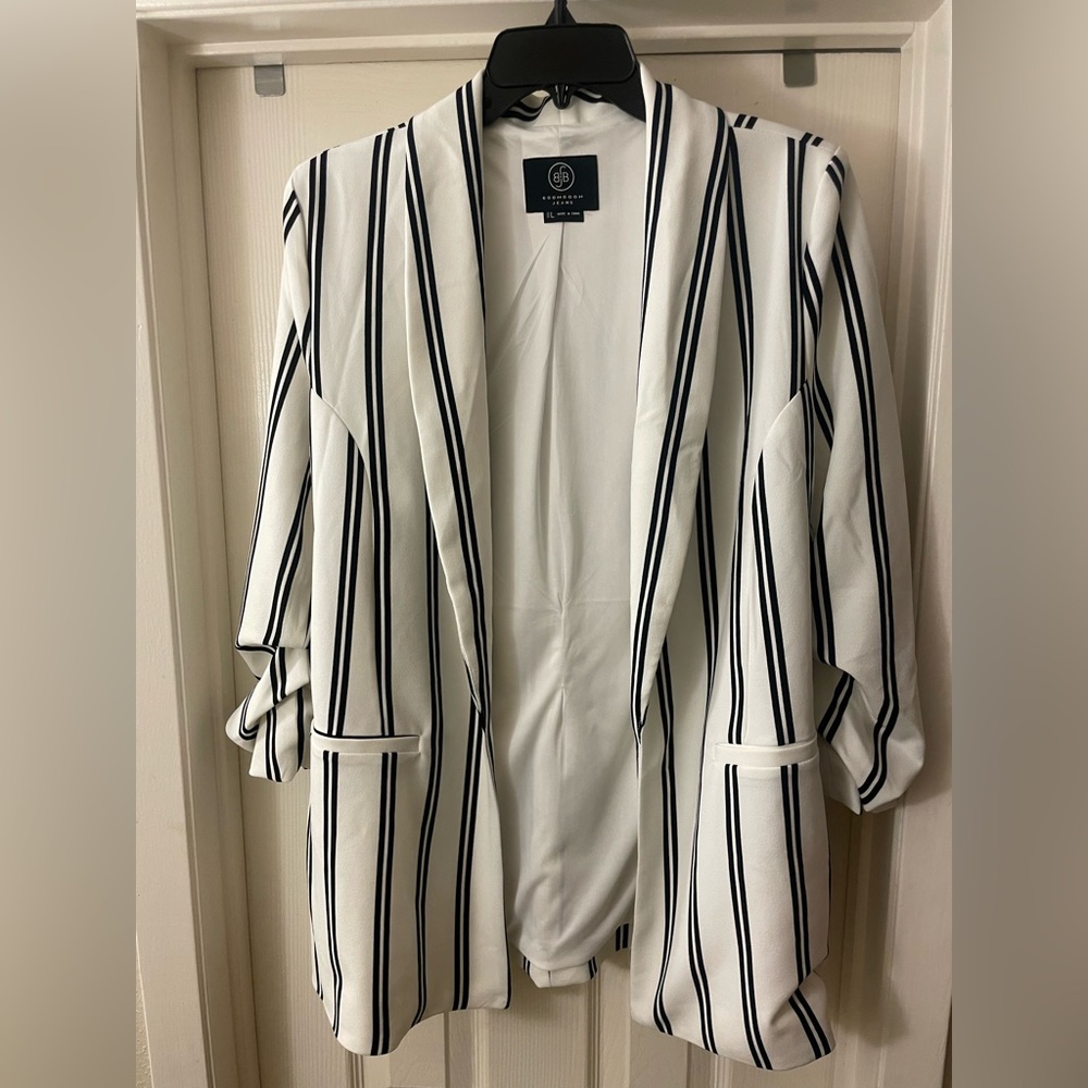 Boom Boom Jeans black & white striped Blazer ruched sleeves - Picture 2 of 6